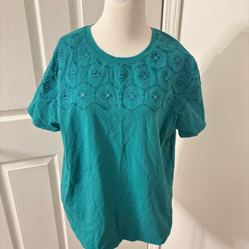 Turquoise Floral Short Sleeve Top